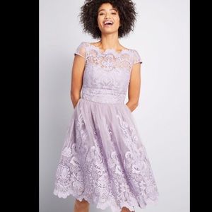 ChiChiLondon lace and tule lilac cap sleeve dress